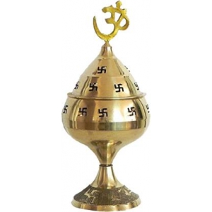  Akhand jyot puja diya with om Brass Table Diya 21cm 11w